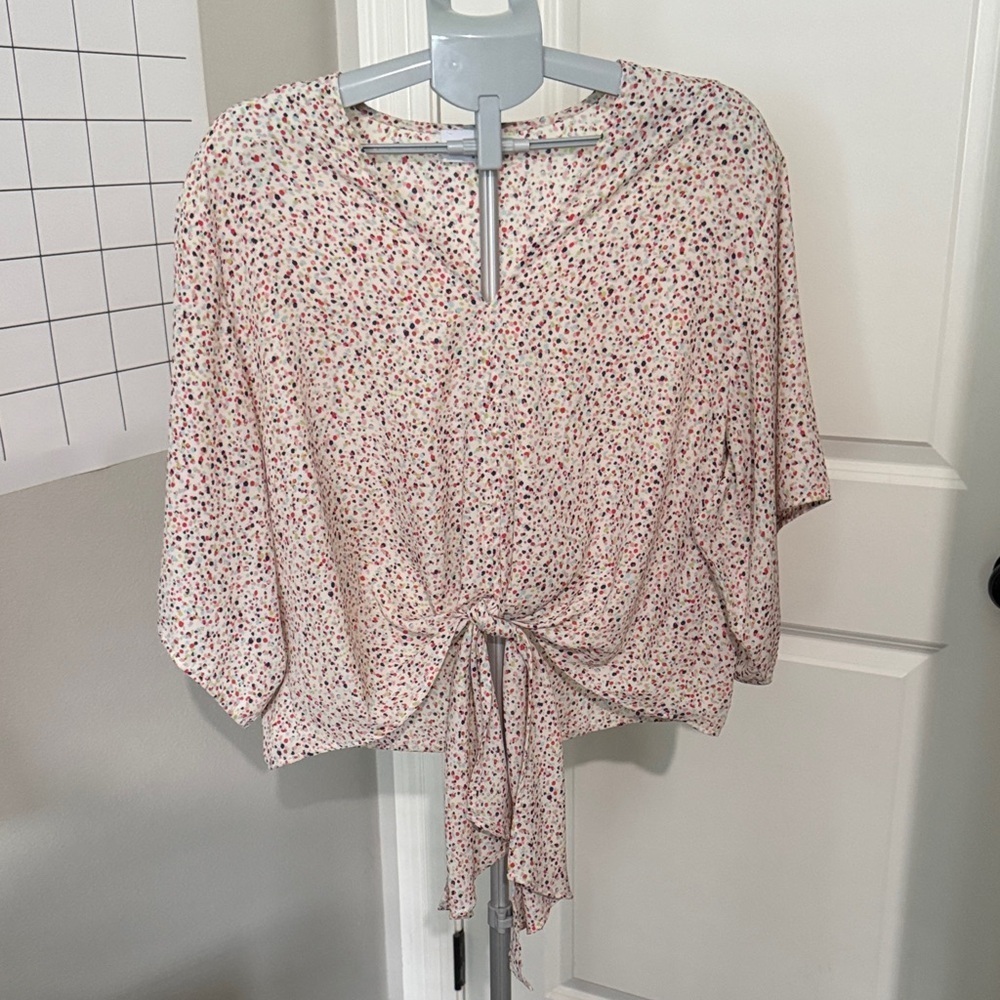 Adrienne Pink Patterned Tie-Front Blouse